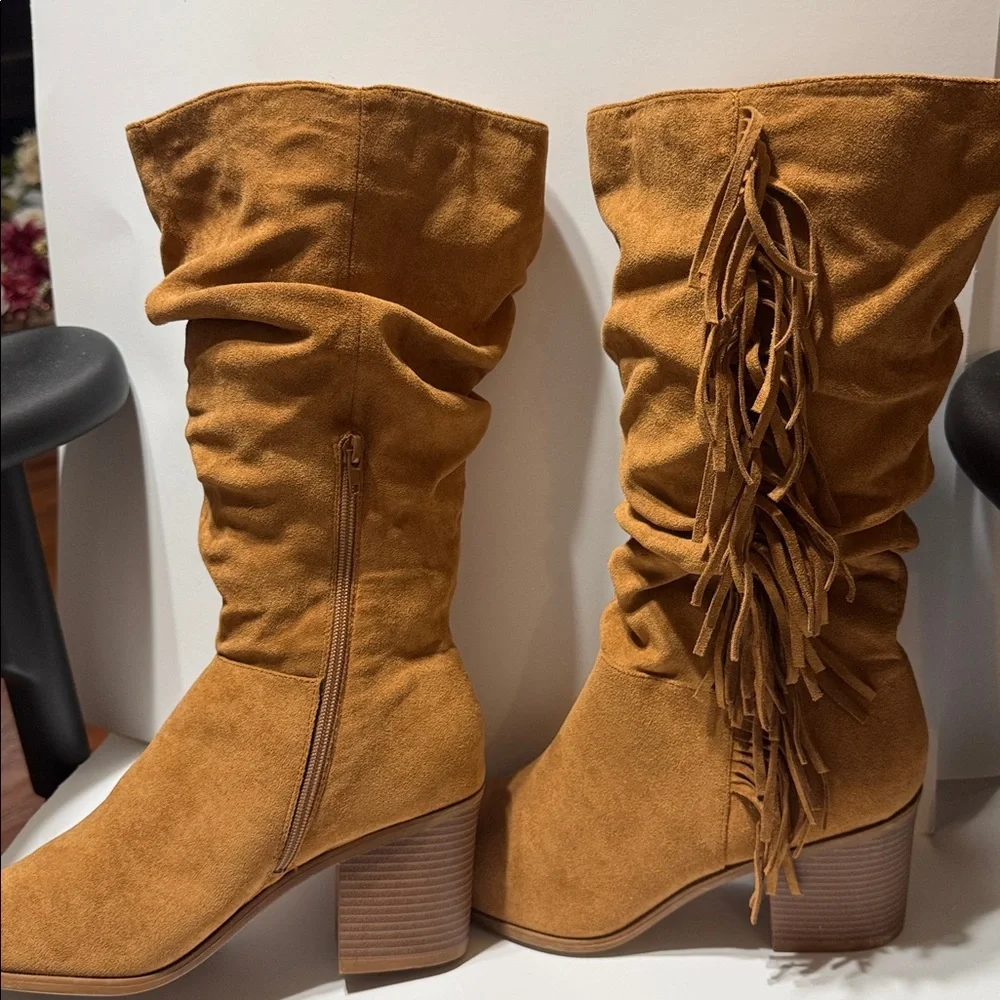Journee Fringe Suede Mid-Calf Boots - Picture 7 of 7